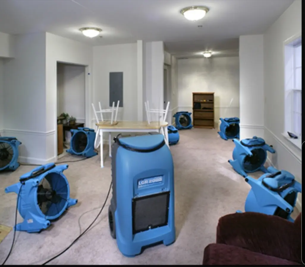 Air movers and dehumidifier setup for Water Damage Restoration in Bethlehem